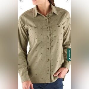 United by Blue “Soft hemp” Womens button down shirt Olive Green Fox Print XL
